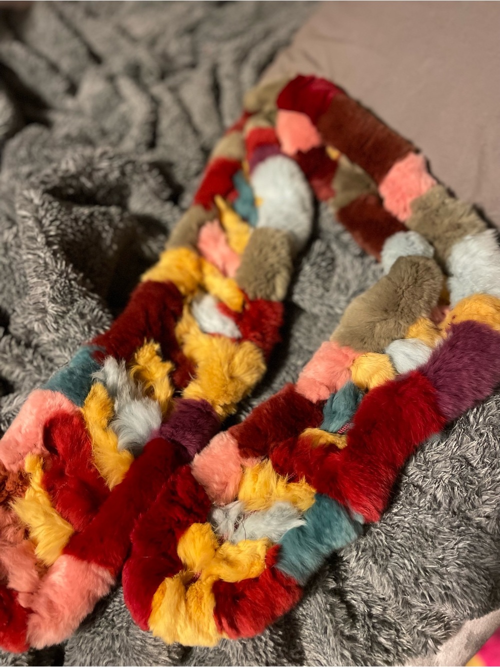Multicolor Faux Fur Scarf - Bright Patchwork